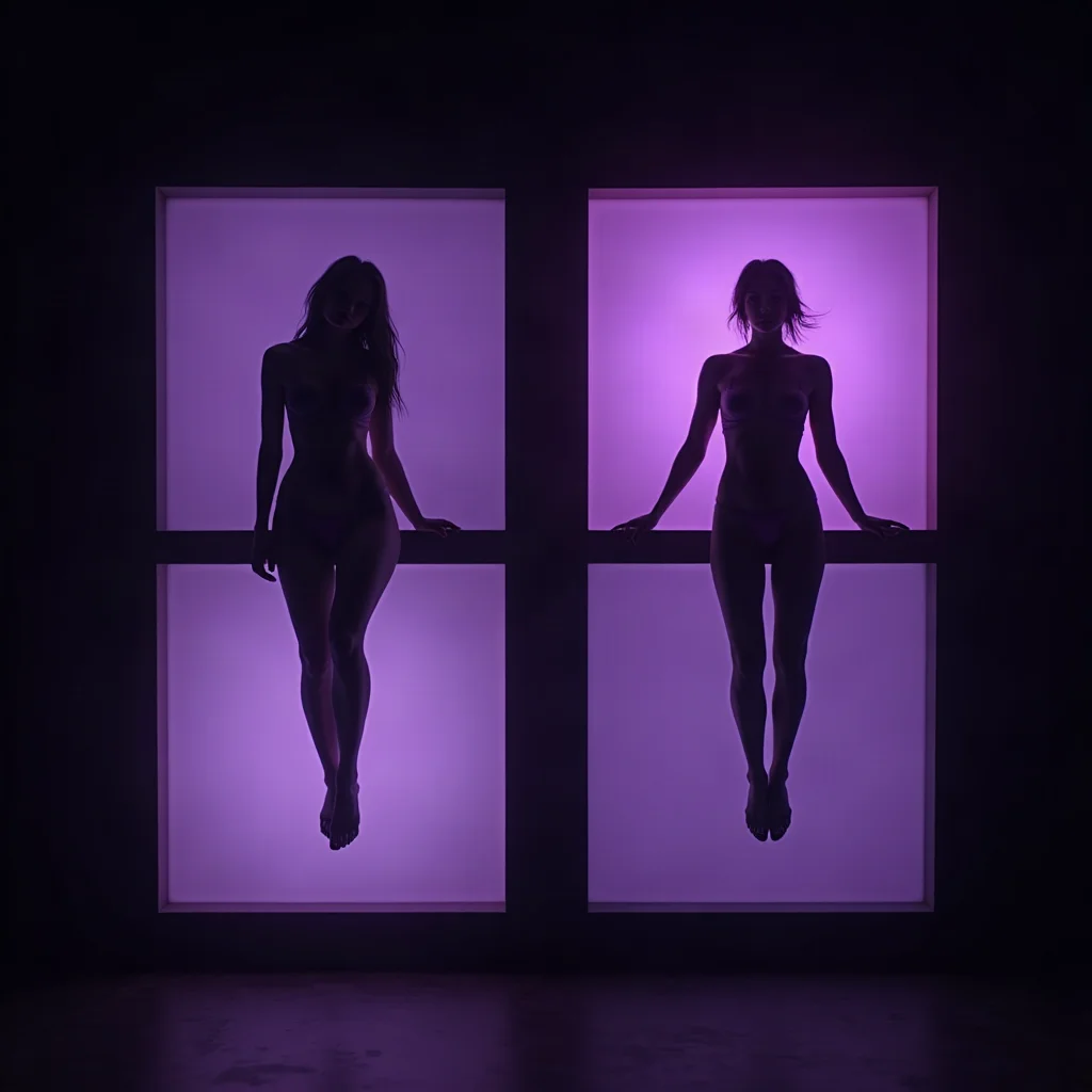 Four floating panels showing the same figure silhouette rendered in oil impasto, cel shading, airbrushed gradients and grainy film
