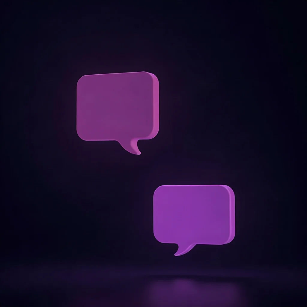 Two columns of empty chat bubbles: the left column small, evenly spaced and cold in tone, the right column larger, irregular and warm