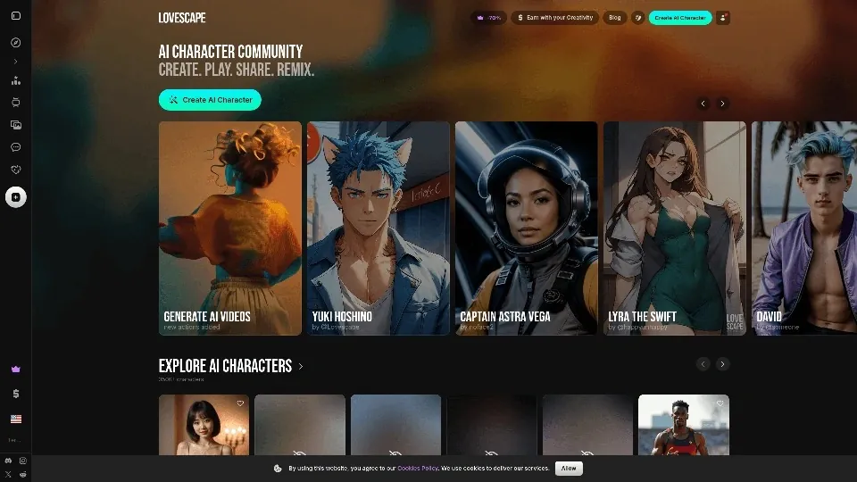 Lovescape interface screenshot